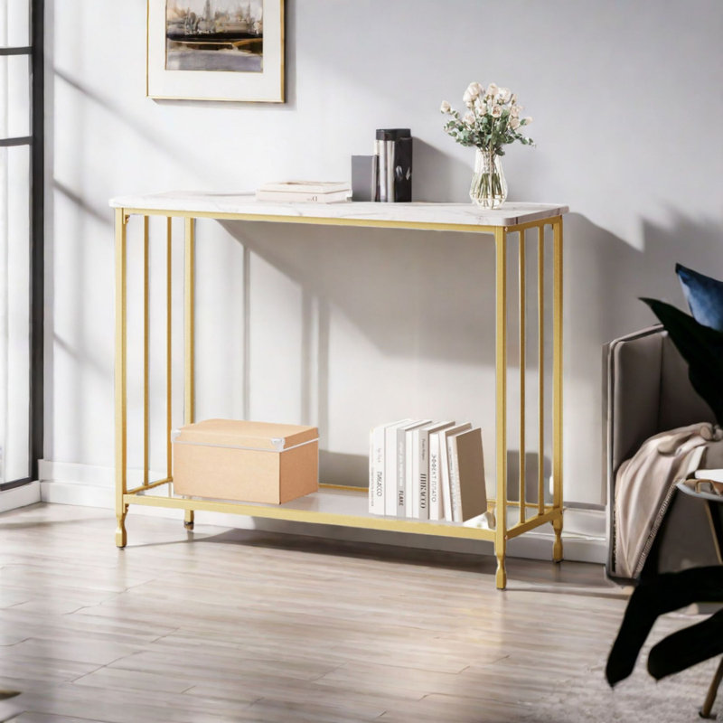 Outenbrouck 31.4 " W Console Table, White, Gold