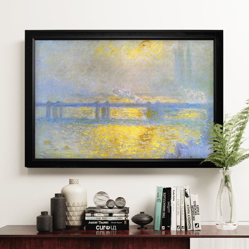 « rectangle » charing cross bridge» par claude monet, reproduction de peinture à l’huile, H 31 po x l 43 po x P 1,5 po