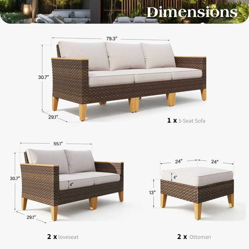Ensemble de mobilier d'extérieur en osier 9 pièces Argyri, ensemble de patio modulaire avec coussins beiges, Non, Beige