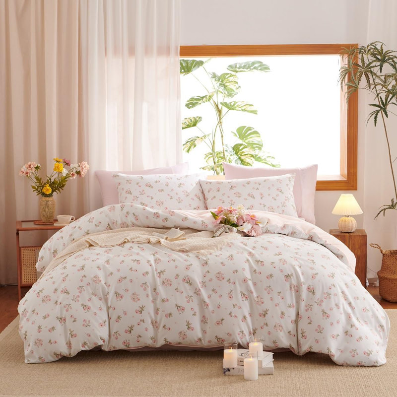Ensemble d'édredon Floral, Édredon grand + 2 taies d'oreiller standard