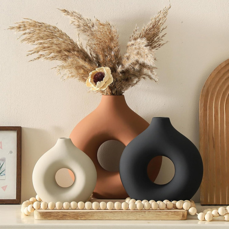 Set Of 3 Small Rust Ceramic Vases