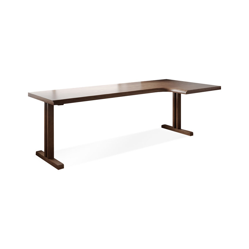 Light walnut L-Shaped Solid Wood desks, Right Hand Return, 29.53" H x 78.74" W x 35.43" D