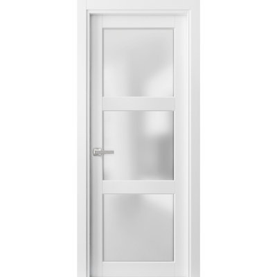 Pantry Kitchen Lite Door with Hardware Lucia 2552 White Silk with Opaque Glass Single Panel Frame Trims Bathroom Bedroom Sturdy Doors-36" x 96"