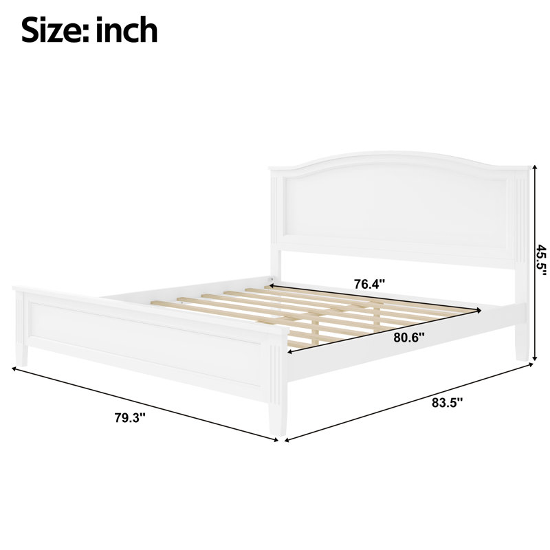 Lit plateforme en bois, Blanc, King