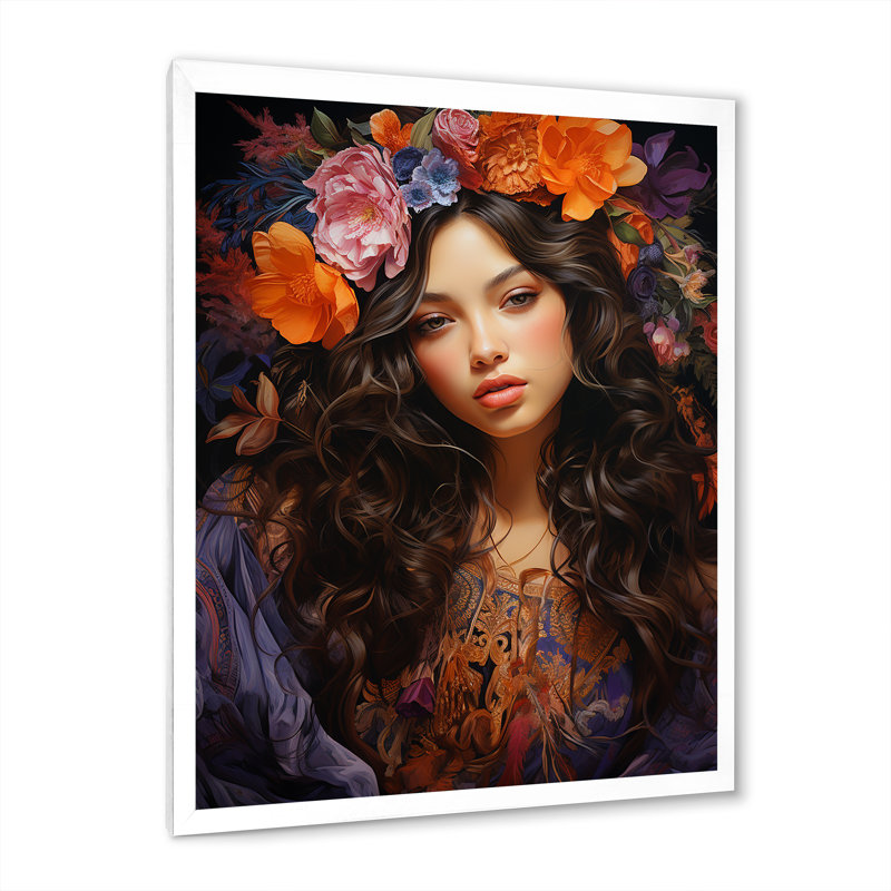 Boho Latina, enchantement floral sur toile, H 32 po x l 16 po x P 1 po, Cadre photo blanc