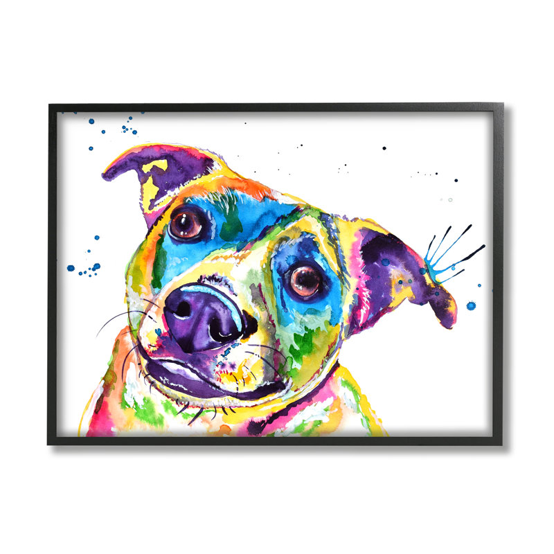 Vivid Rainbow Dog Pet Portrait - impression, Toile encadrée noire, H 24 po x l 30 po x P 1,5 po