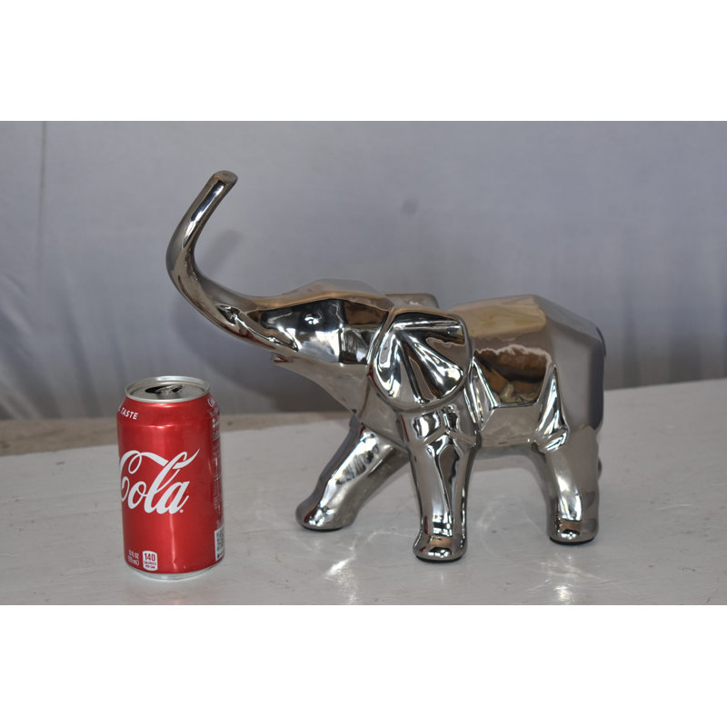 Silver Ceramic Elephant Statue with High-Polish Finish