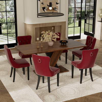 7 Pieces Modern Farmhouse Rectangle Dining Set with Mid-century High-end Tufted Dining Chair Set for 6