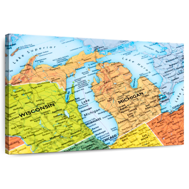 Carte de l'État du Michigan à Aliaz, H 32 po x l 48 po