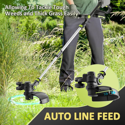20V Wireless String Trimmer & Edger – 12-Inch 2-in-1 Grass Cutting Tool, Line Feed, 2 x 2.0Ah Batteries, Fast Charger – Black - Lake Blue 3262c