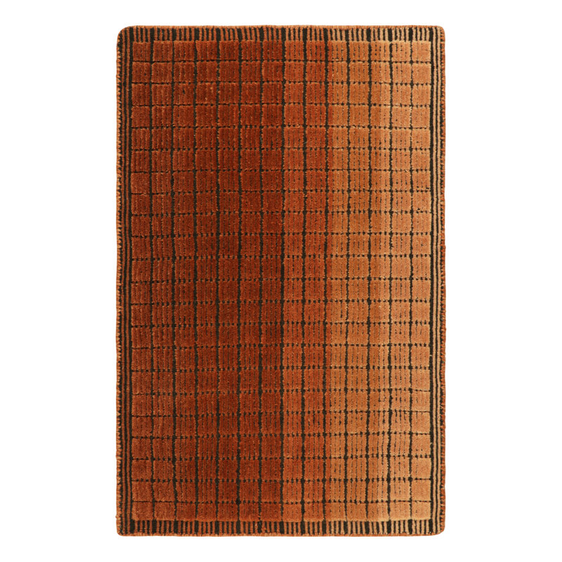 Rug & Kilim’S Gradient Rug In Creamy Beige-Brown Ombre Grid And High-Low Texture