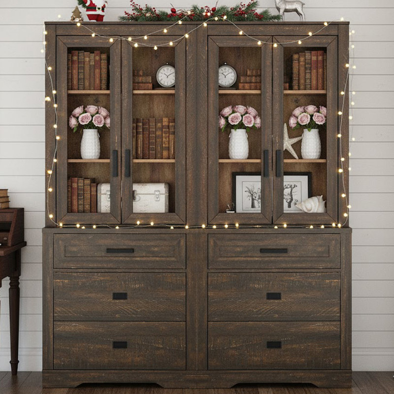 Laziza 2 Column 3 Tier Bookcase With Drawer,73.3" Tall Floor Standing Bookshelf,Modern Farmhouse Display Storage Cabinet With Adjustable Shelves