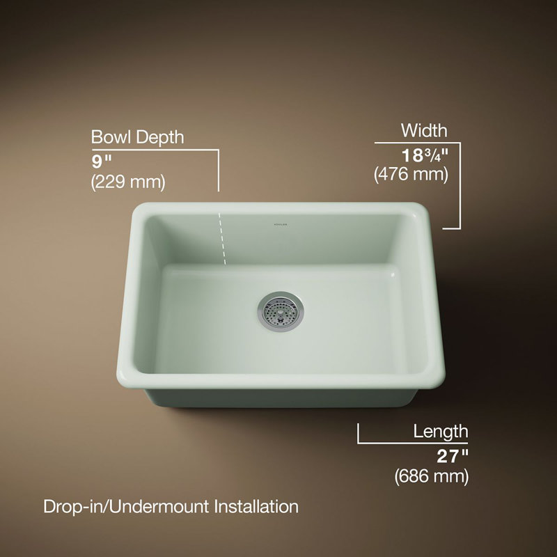 IronTones Kohler 27" L x 18.75" W Dual Mount Kitchen Sink, Aspen Green