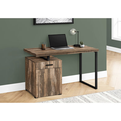Computer Desk For Work, 48"l, Brown Laminate Desktop, Black Metal Frame, Storage Compartment, Contemporary Style, Adjustable Installation 48"l Home Office Furniture With Drawer, Laminate, Metal,