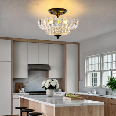 Modern Semi Flush Mount Ceiling Light, 3-light Black Close To Ceiling Light Fixture With Clear Glass Shade For Living Room Entryway Bedroom
