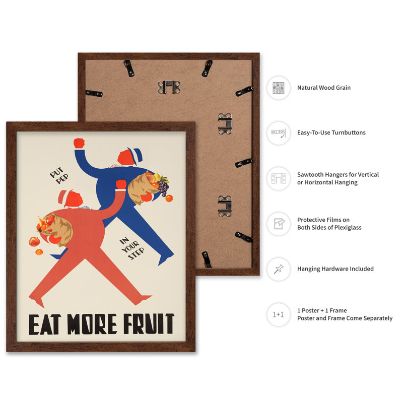 Eat More Fruit No1, Affiche, H 24 po x l 32 po, Encadrement brun