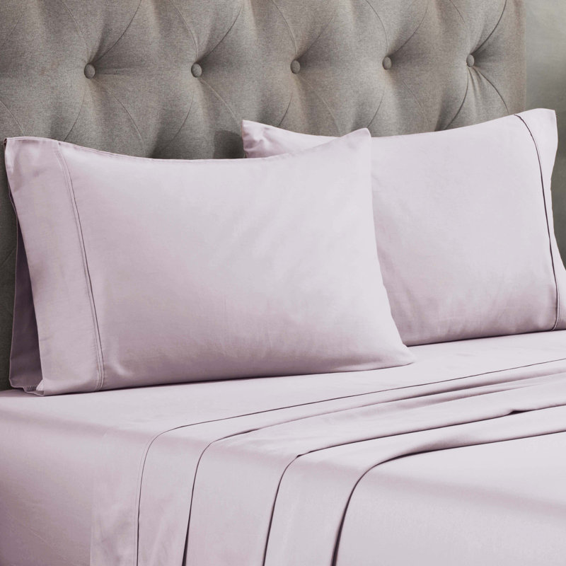 Superior 300 Thread Count Egyptian Cotton Blend Solid Pillowcases Set, Standard, Lilac