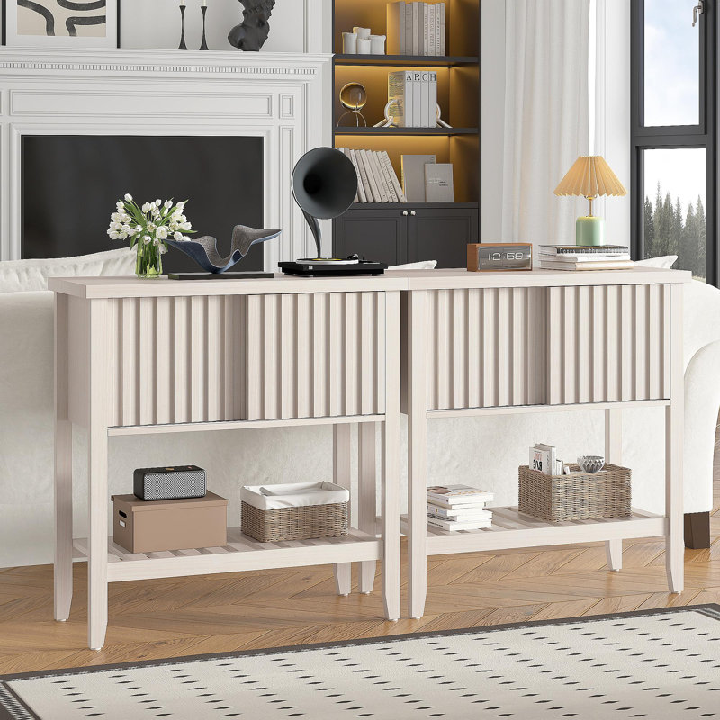 Console de 31,5 po avec portes coulissantes et tablette de rangement pour le couloir, le salon ou le bureau, beige