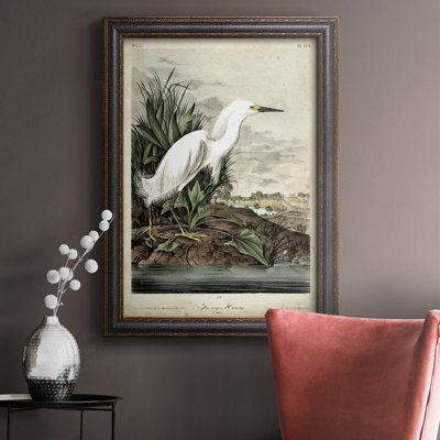 «Snowy Heron», toile encadrée de qualité supérieure - prête à être accrochée