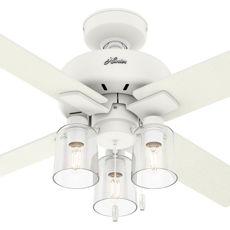 44" Pelston 4 - Blade Standard Ceiling Fan with Pull Chain and Light Kit Included, Matte White