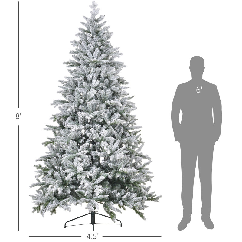Arbre enneigé 94,5 po de haut, pointes de 2003, base en métal pliable, support stable, arbre artificiel de 8 pi à installation rapide avec support, conception à charnières, assemblage