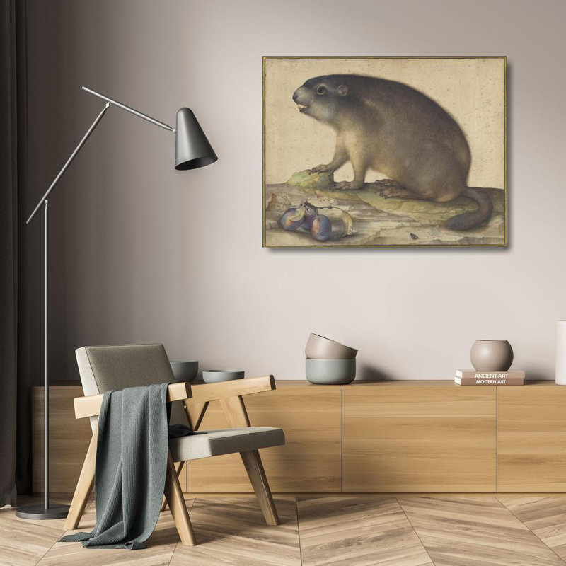 "A Marmot with a Branch of Plums" by  Jacopo Ligozzi - Gallery Wrap Canvas Wall Art, 17" H x 24" W
