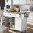 Kitchen Island With Drop-leaf Countertop, 5 Wheels, Storage Cabinet, Open Shelves And 3 Drawers-106952073