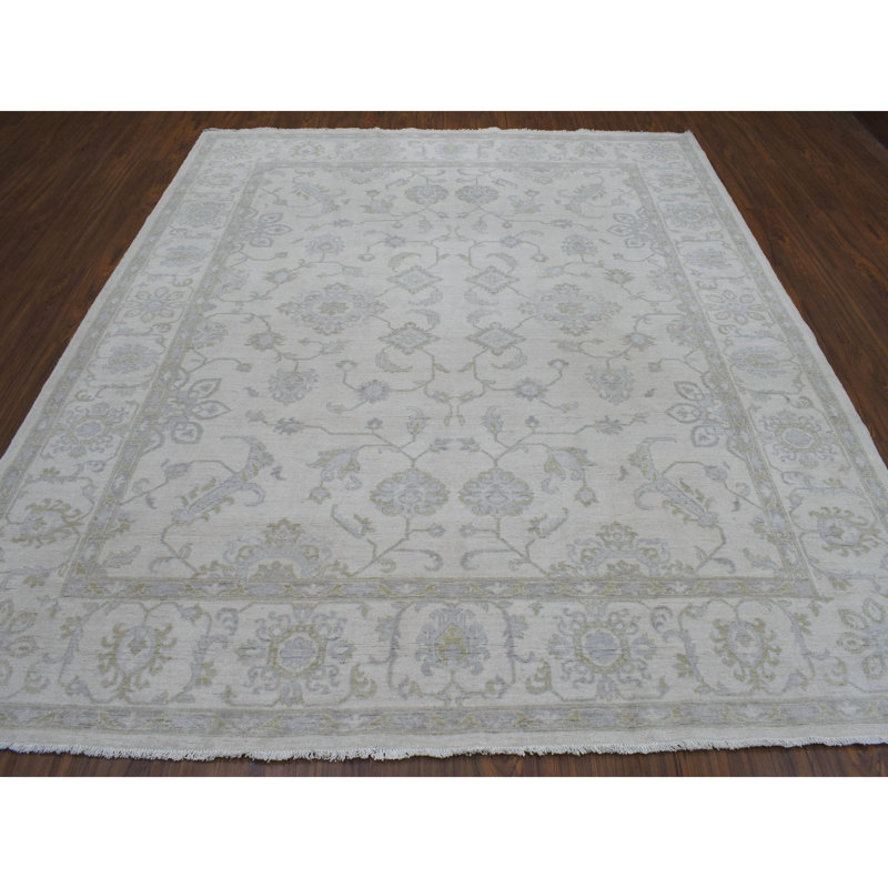 Tapis décoratif en laine de conception unique Ivoire 8 pi 5 po x 9 pi 7 po Adolf noué à la main