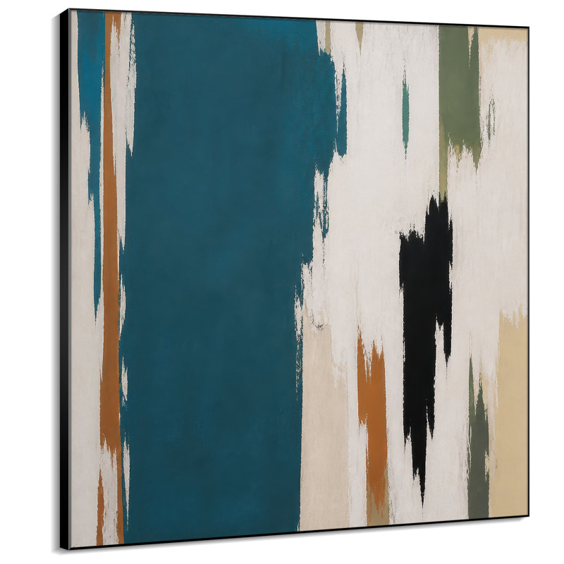 Très grand art mural imprimé sur toile - Conception abstraite verticale avec des détails sarcelle, noirs, orange et verts pour le salon ou la chambre à coucher - «Assemblage requis du cadre (cadre non fini)»