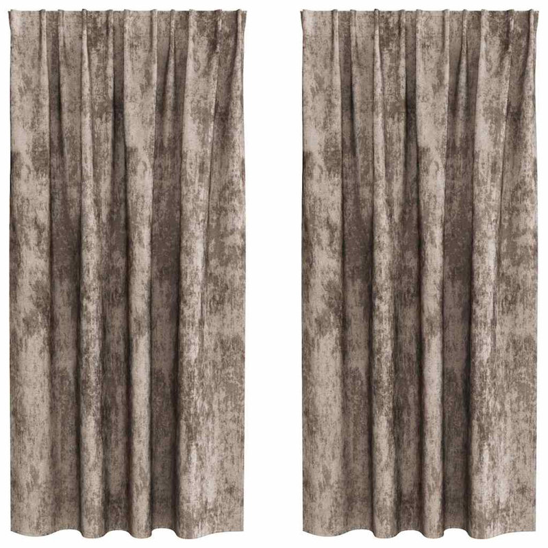 Curtain With Curtains 2 Pcs Velvet, Cappuccino, 140cm Width x 175cm Drop