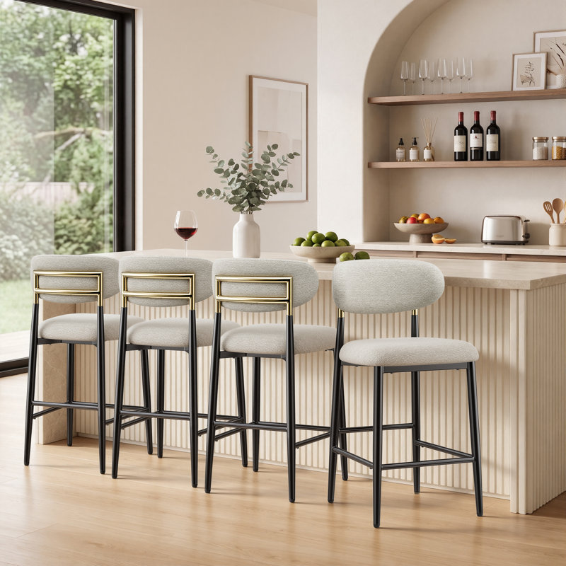 Yes Upholstered Bar Stool with Iron Frame, Beige