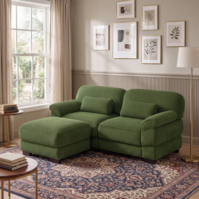 Canapé d'angle en L inspiré des nuages ​​avec pouf - 2 places, en velours côtelé, design modulable pour salon ou chambre