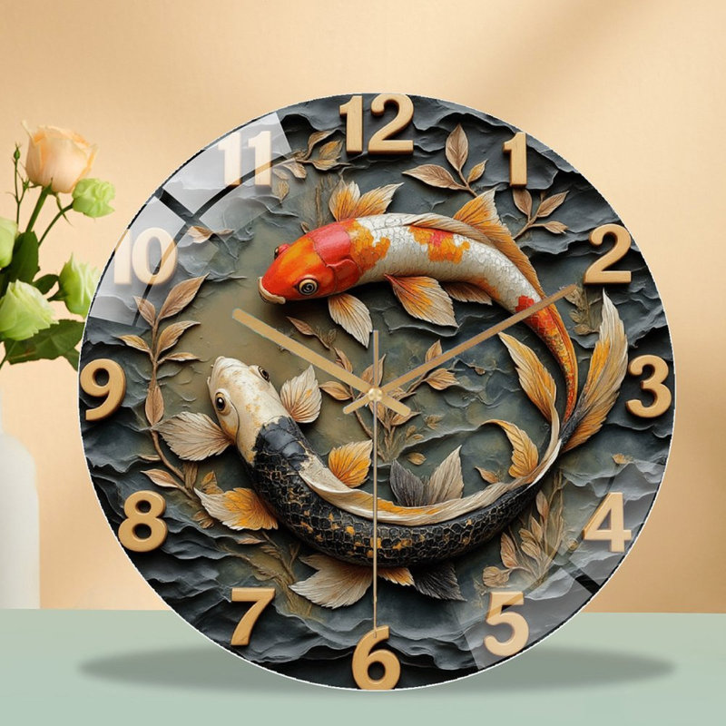 Horloge murale artisanale en bois Koi Fish