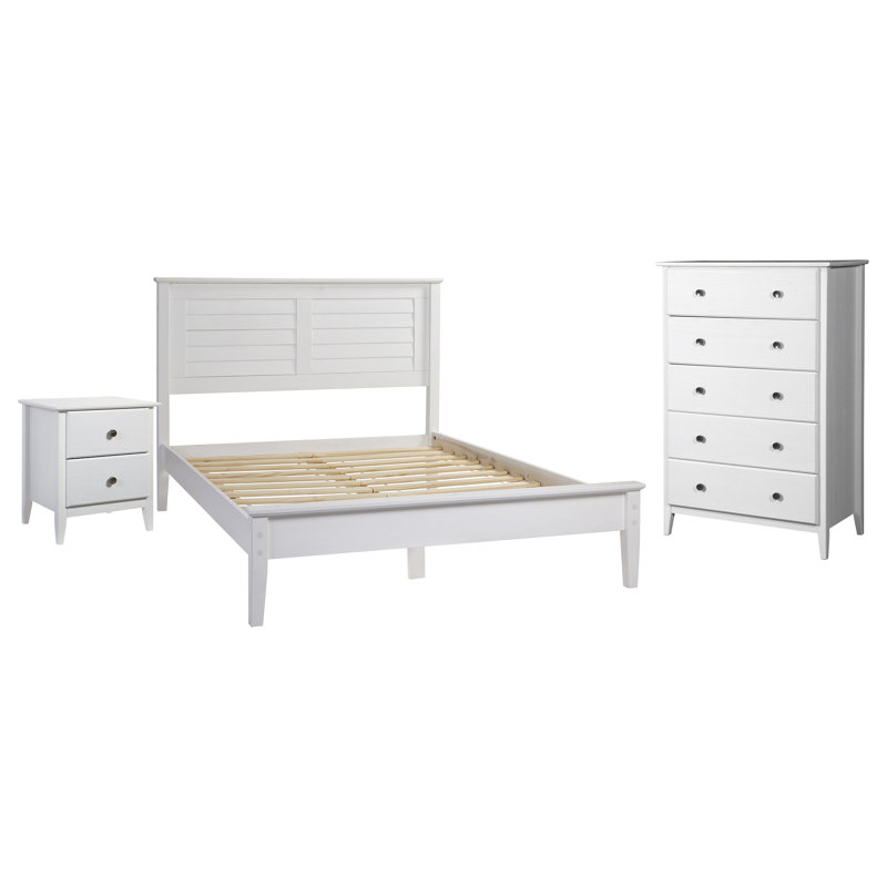 Greenport Solid Wood Piece Bedroom Set, Brushed White, Full