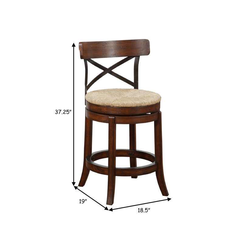 Mia Natural Brown Rubberwood Swivel Counter Stool with Metal X-Back