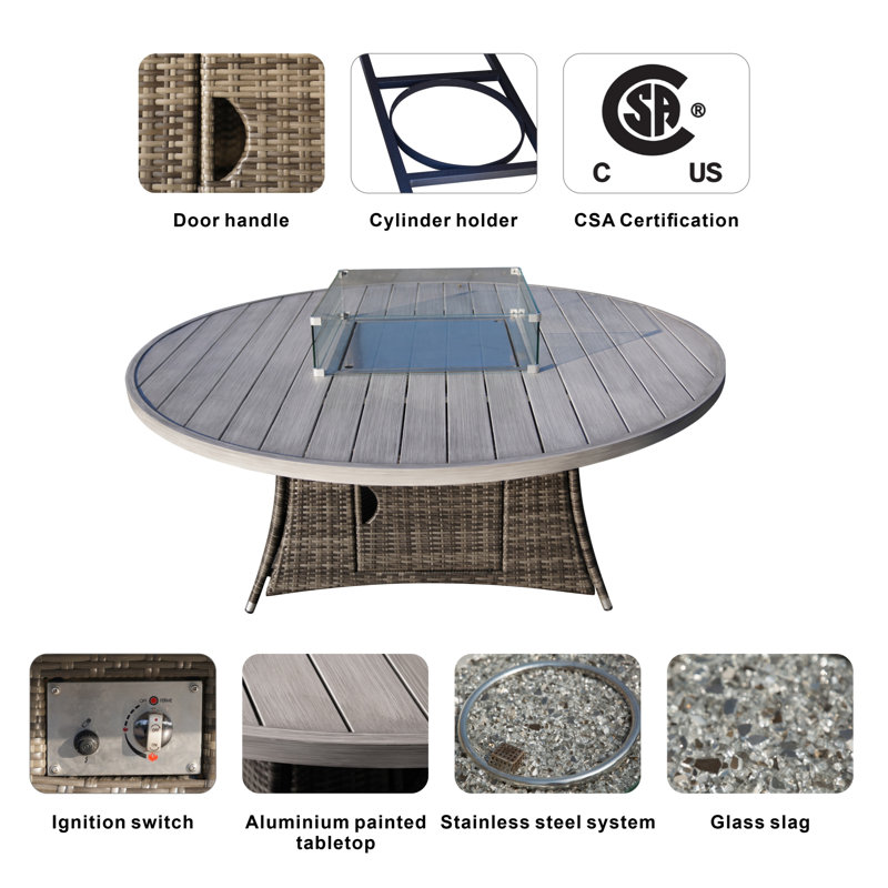 W70.8" Patio Round Aluminum Propane Fire Pit Table