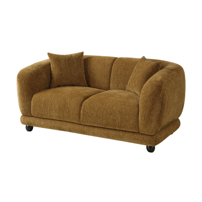 Causeuse en chenille brune avec 2 coussins