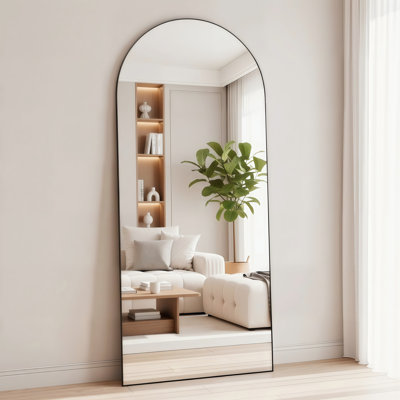 Full Length Mirror 71"x30" Black Arched Floor Mirror with Stand, Aluminum Alloy Frame Tempered Glass Full Body Mirror, Wall Mountable or Leaning Against Wall for Bedroom Living Room Dressing Room