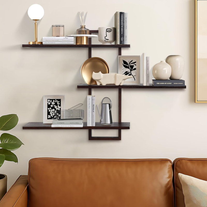 57cm W Solid Wood Wall Mounted Shelving Unit, Walnut
