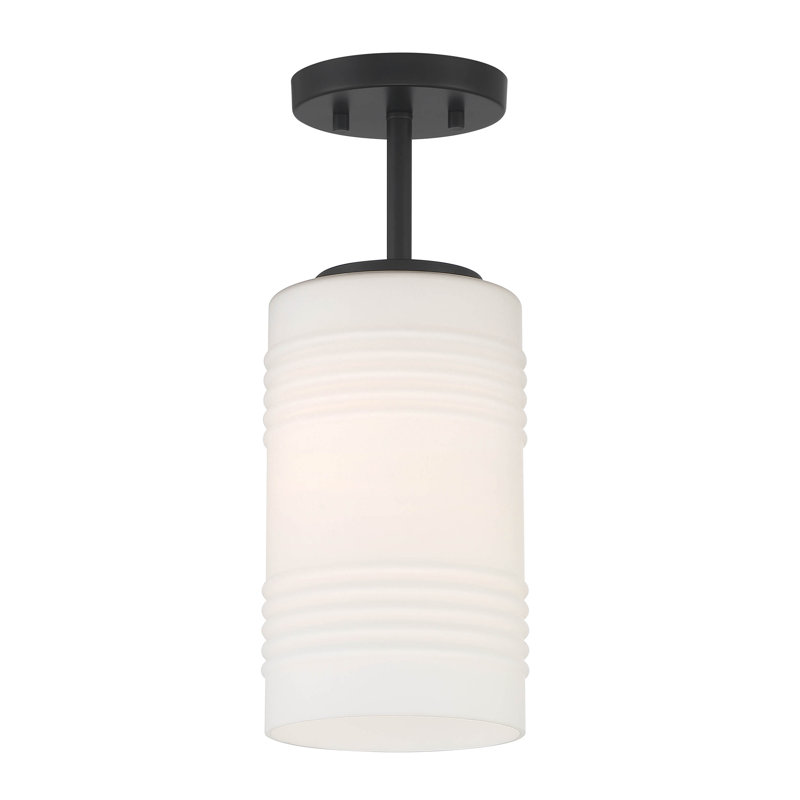 Jsamine Glass Semi Flush Mount, Matte Black
