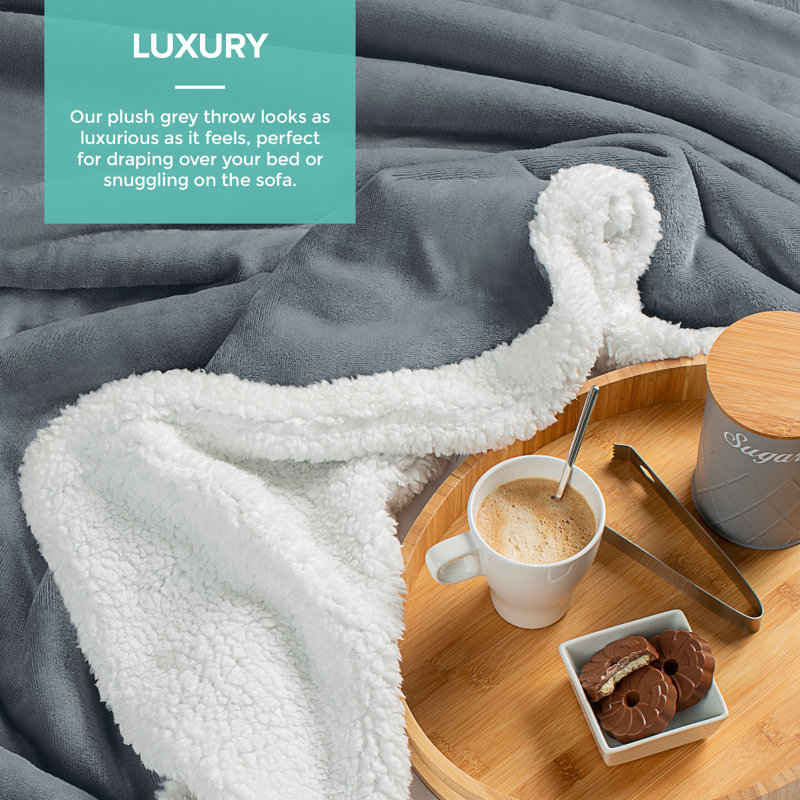 Sherpa Throw - Single Throw Blanket, Dark Grey, W150 x L200cm