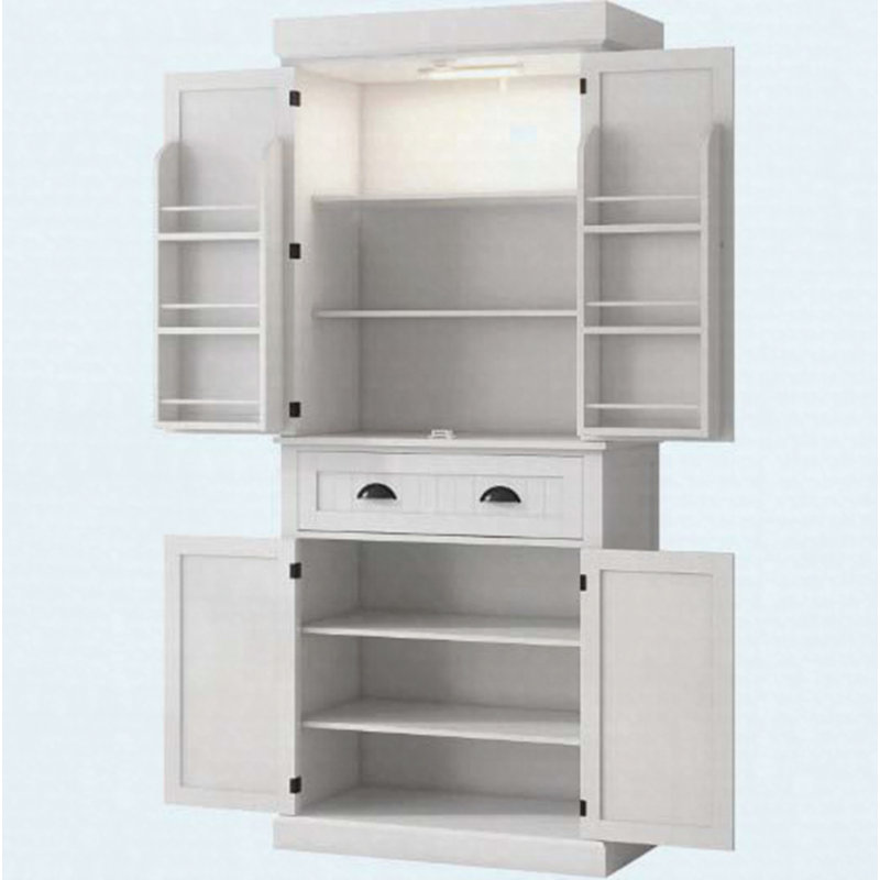 Armoire de cuisine de style nordique avec lumières DEL, 6 tablettes de porte, un tiroir et 4 tablettes réglables