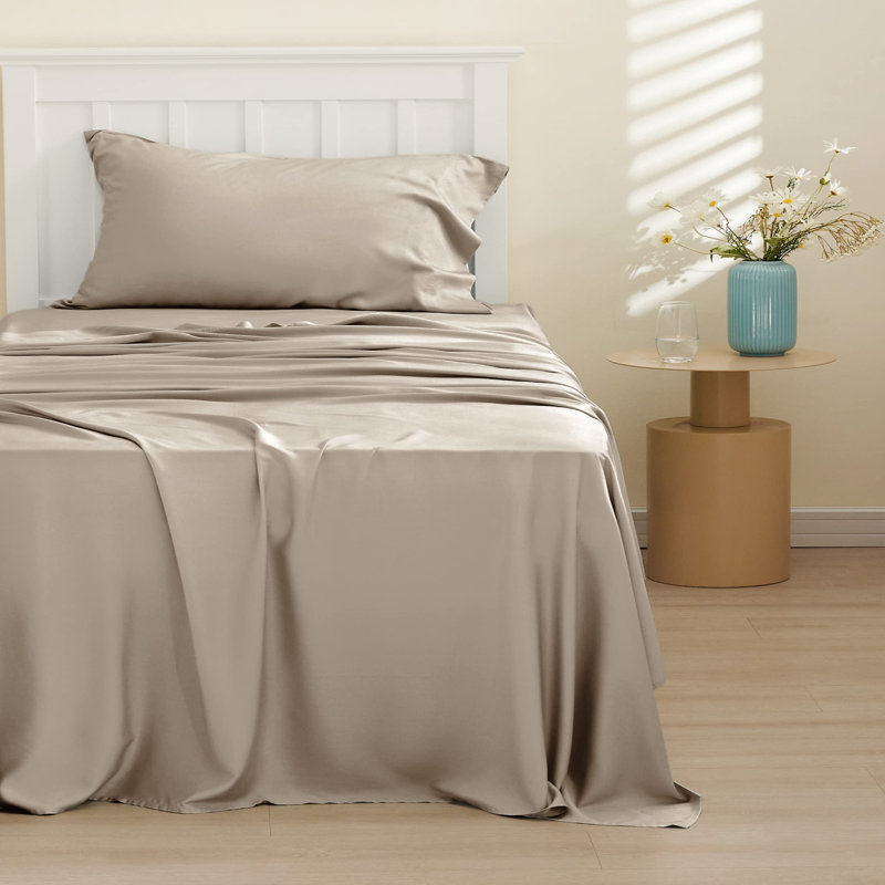 Essential Collection Cooling Rayon Derived from Bamboo Sheet Set, Simply Taupe, Twin XL Sheet Set with 1 Pillowcase