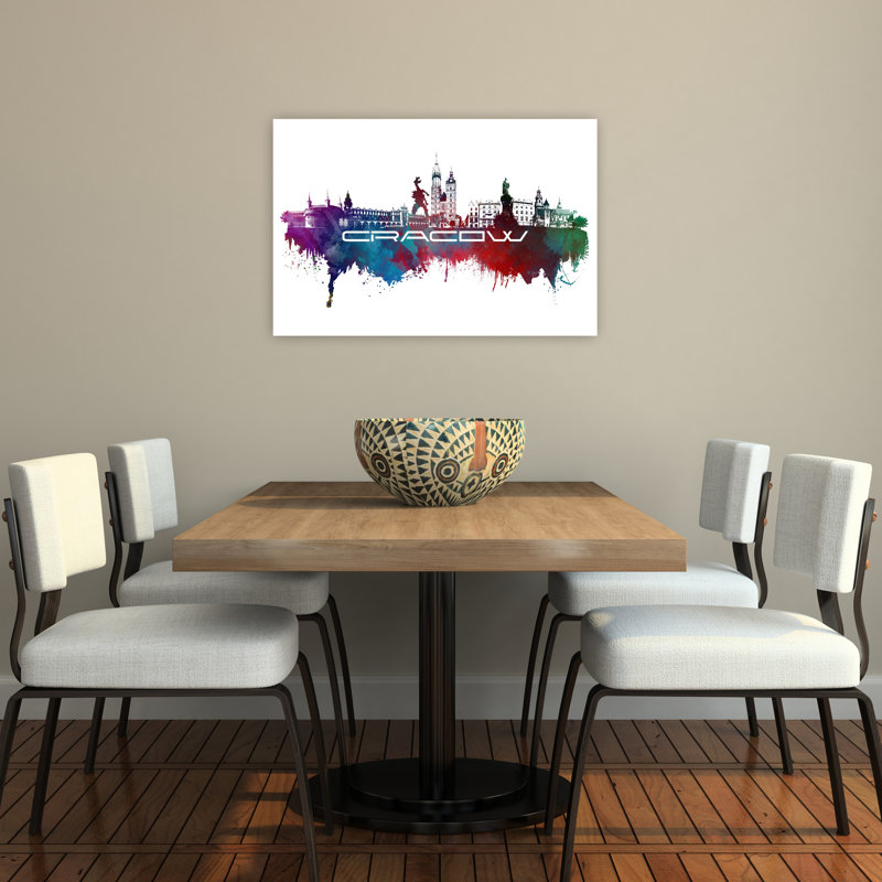 «Krakow Skyline Watercolor Colorful Modern Vibrant Architecture City Art mural», 24" H x 36" W