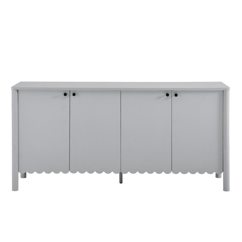 Buffet blanc festonné 4 portes Emmeline, Gris clair