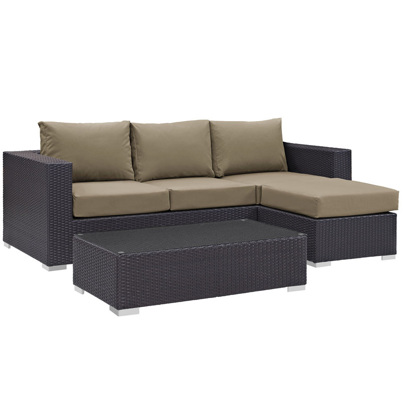 Convene 3 Piece Rattan Sectional Seating Group with Cushions, Mocha