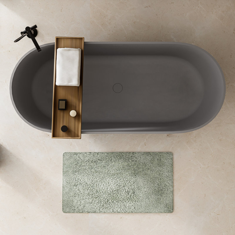 63" Freestanding Soaking Bathtub Of Solid Surface With Matte Grey Finish, Overflow And Center Drain, Fashionable Design 63-Inch In Grey, , Ample Bathing Space
