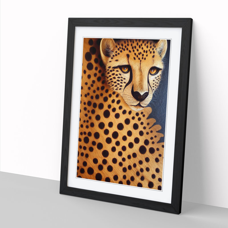 Cheetah Wood Carving - Picture Frame Print, 64cm H x 46cm W, Walnut Framed