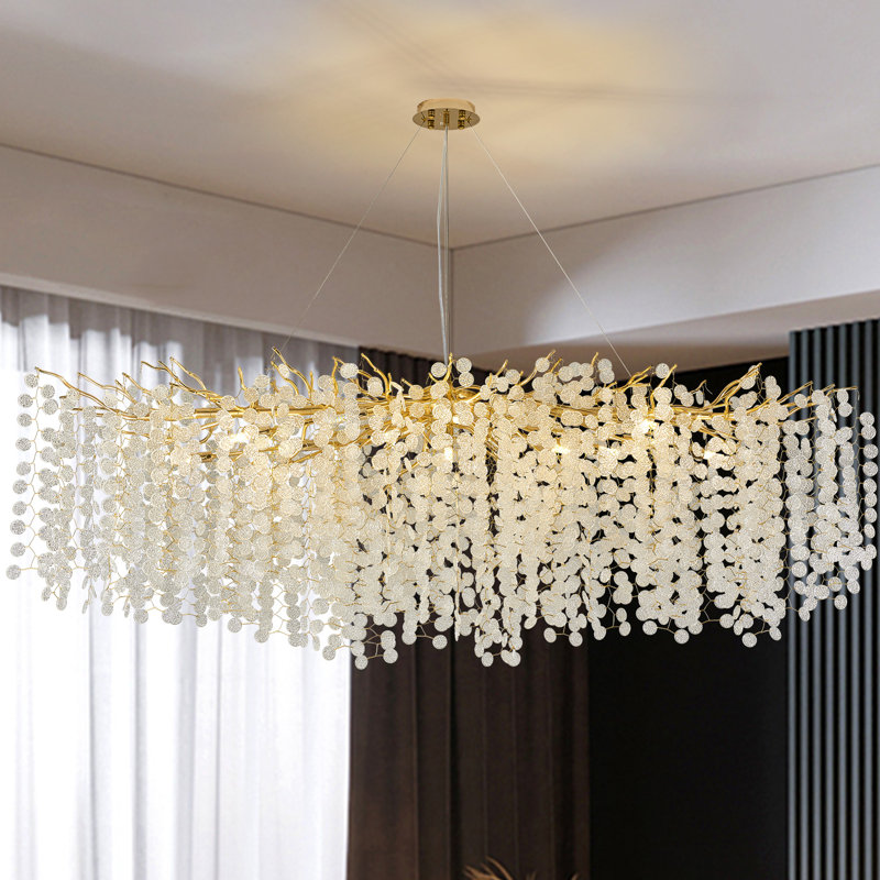 Akari Tree Branch Glass Art Gold Coin Chandelier Lighting, L48"
