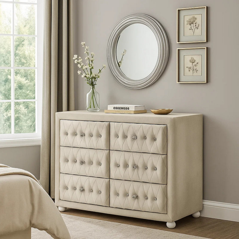 Commode beige 40 po, 6 tiroirs Rex